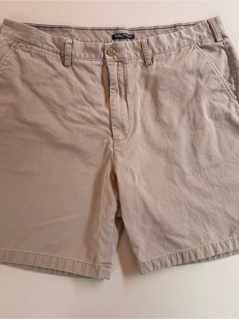 Nautica Men's Beige Flat Front Cotton Shorts